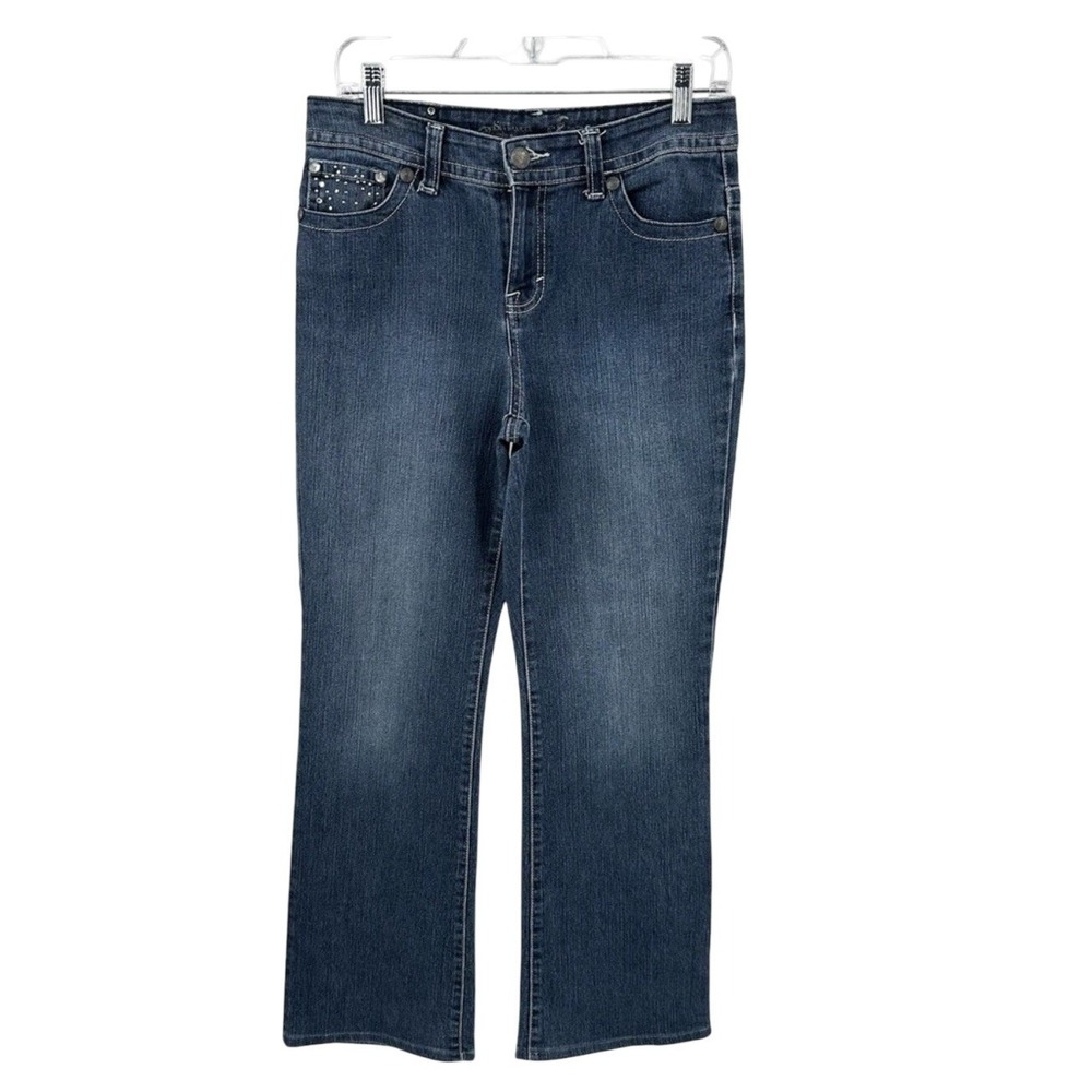 Women Jeans Blue 6 Rhinestone Flap Pocket Straight Leg Denim Style & Co Premium